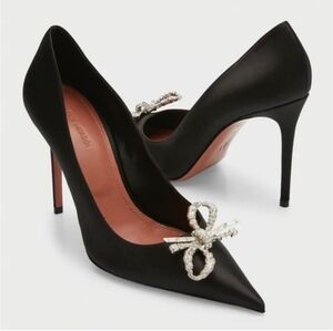 Amina Muaddi Rosie Crystal Bow Satin Heels Pumps 40 US 10